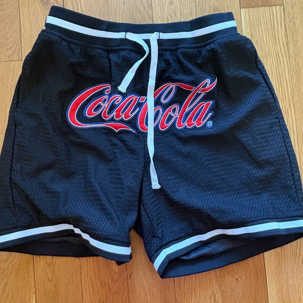 Forever 21 Black Athletic Mesh Shorts with Red Logo